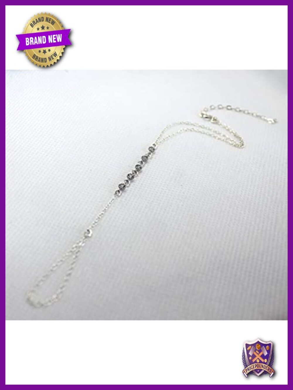 Dainty Hand Chain Bracelet with Finger Ring, Rhodium Silver Plated, Cubic